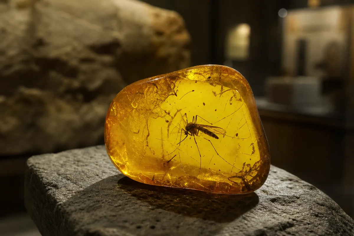 Moustique fossile conservé dans un morceau d’ambre